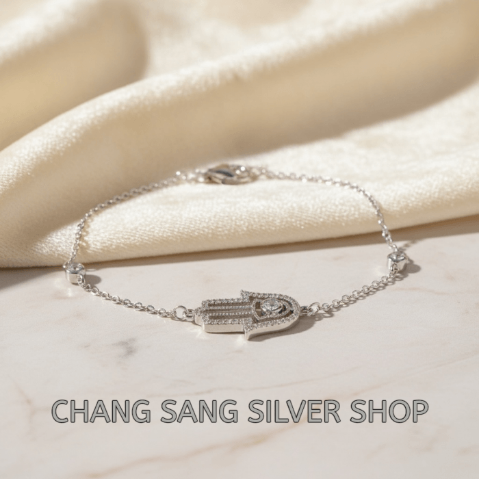 幸運掌心｜間珠手掌純銀手鍊Zircon Palm Bracelet (SLC0128) | Chang